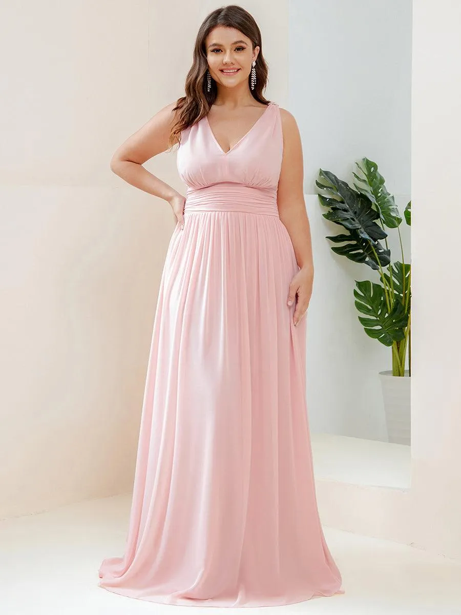 Col V sans manches plissé chiffon robe longue soirée