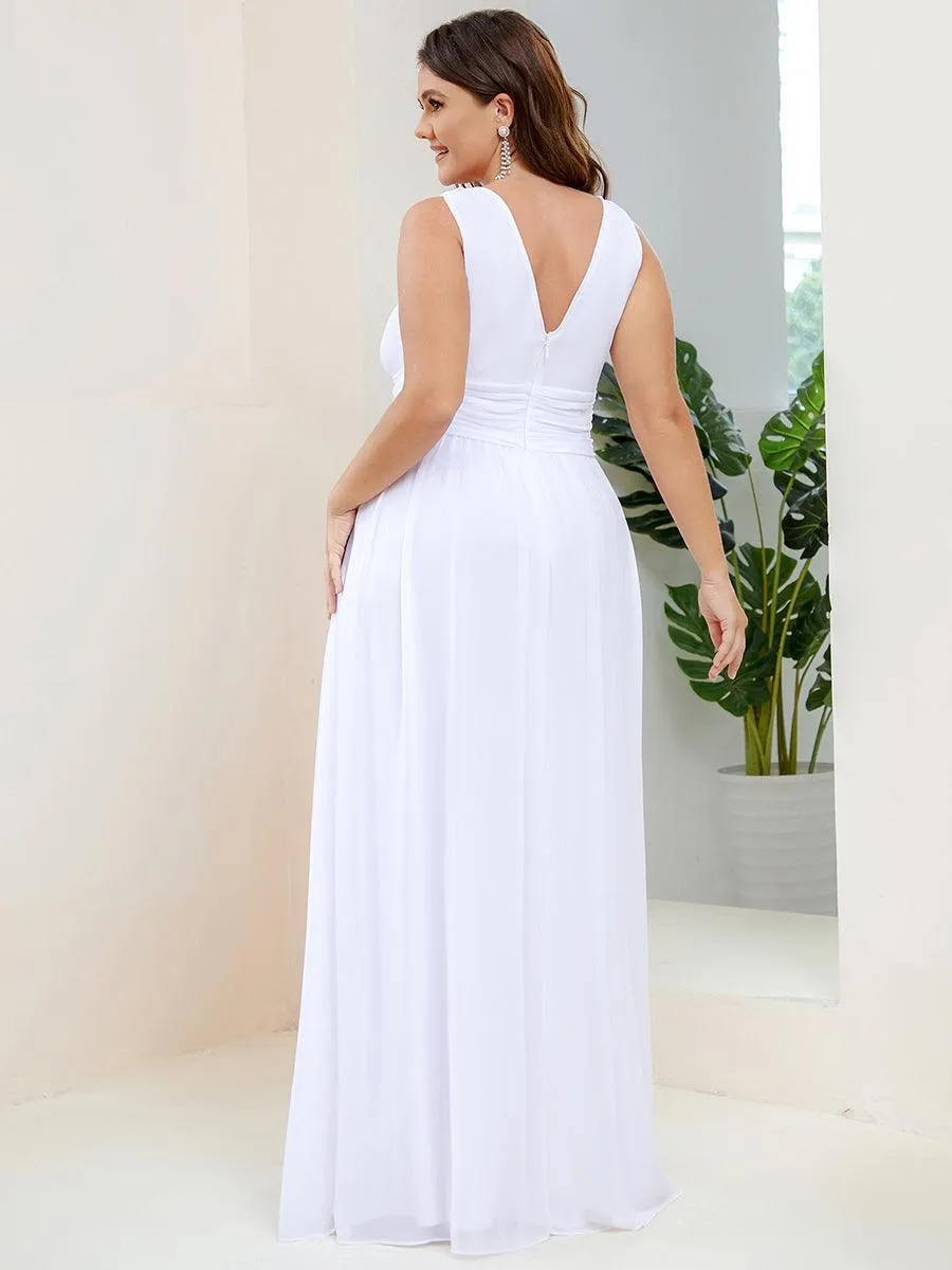 Col V sans manches plissé chiffon robe longue soirée