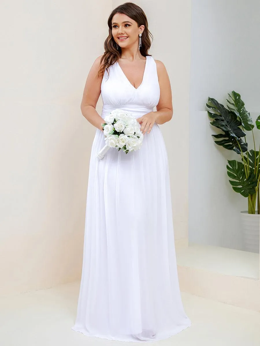 Col V sans manches plissé chiffon robe longue soirée