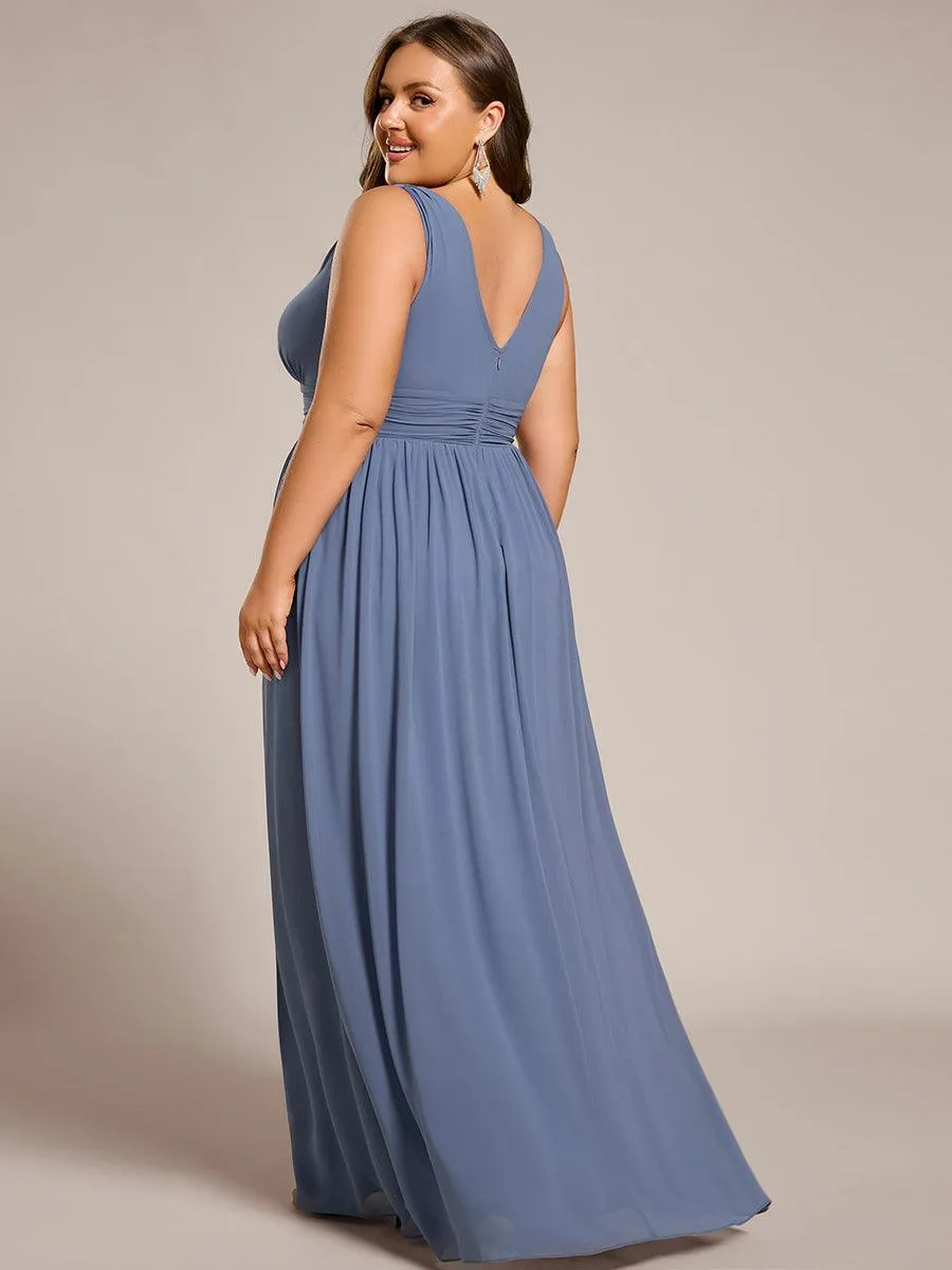 Col V sans manches plissé chiffon robe longue soirée