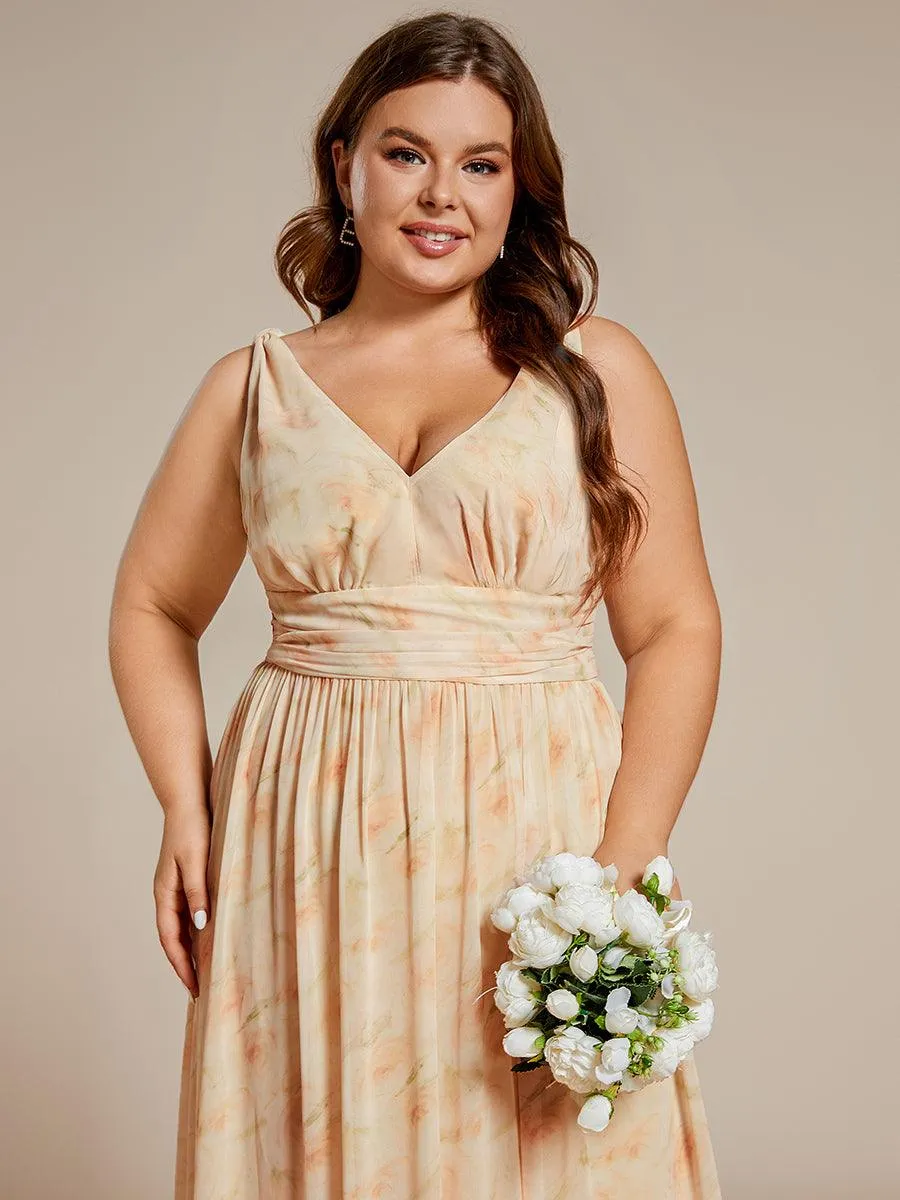 Col V sans manches plissé chiffon robe longue soirée