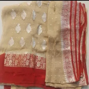 Cream and Red  Banarasi Khaddi Salwar Suit