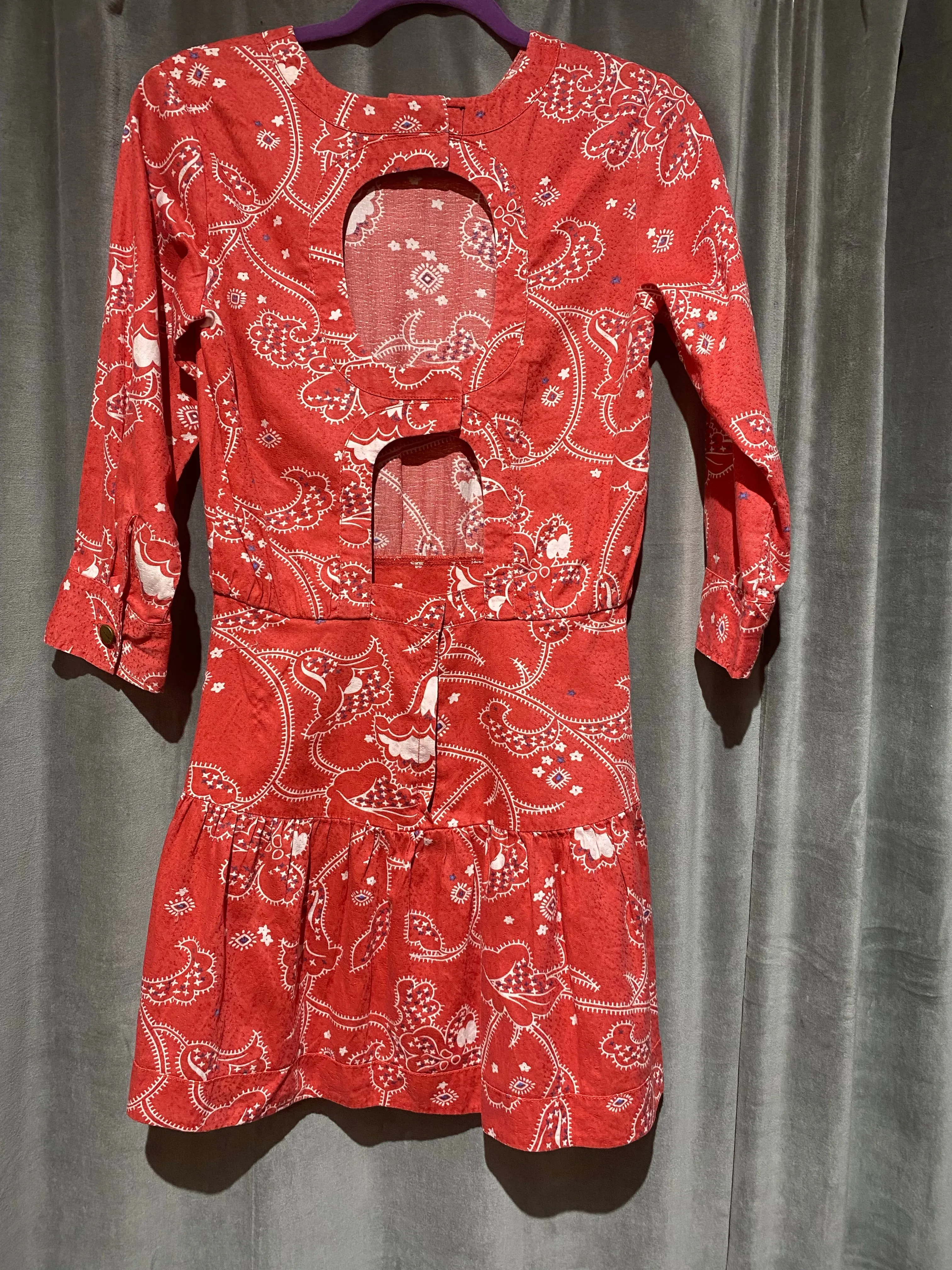 Current Elliot Red Bandana Print 3/4 Sleeve Open Back Mini Dress