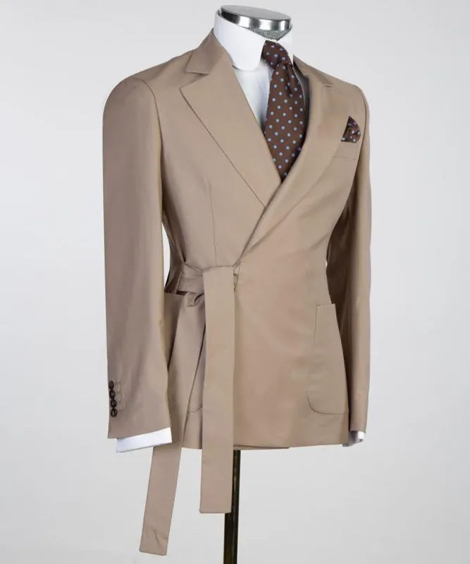 Custom Two Pieces Brown Prom Suits Notched Lapel with Belt