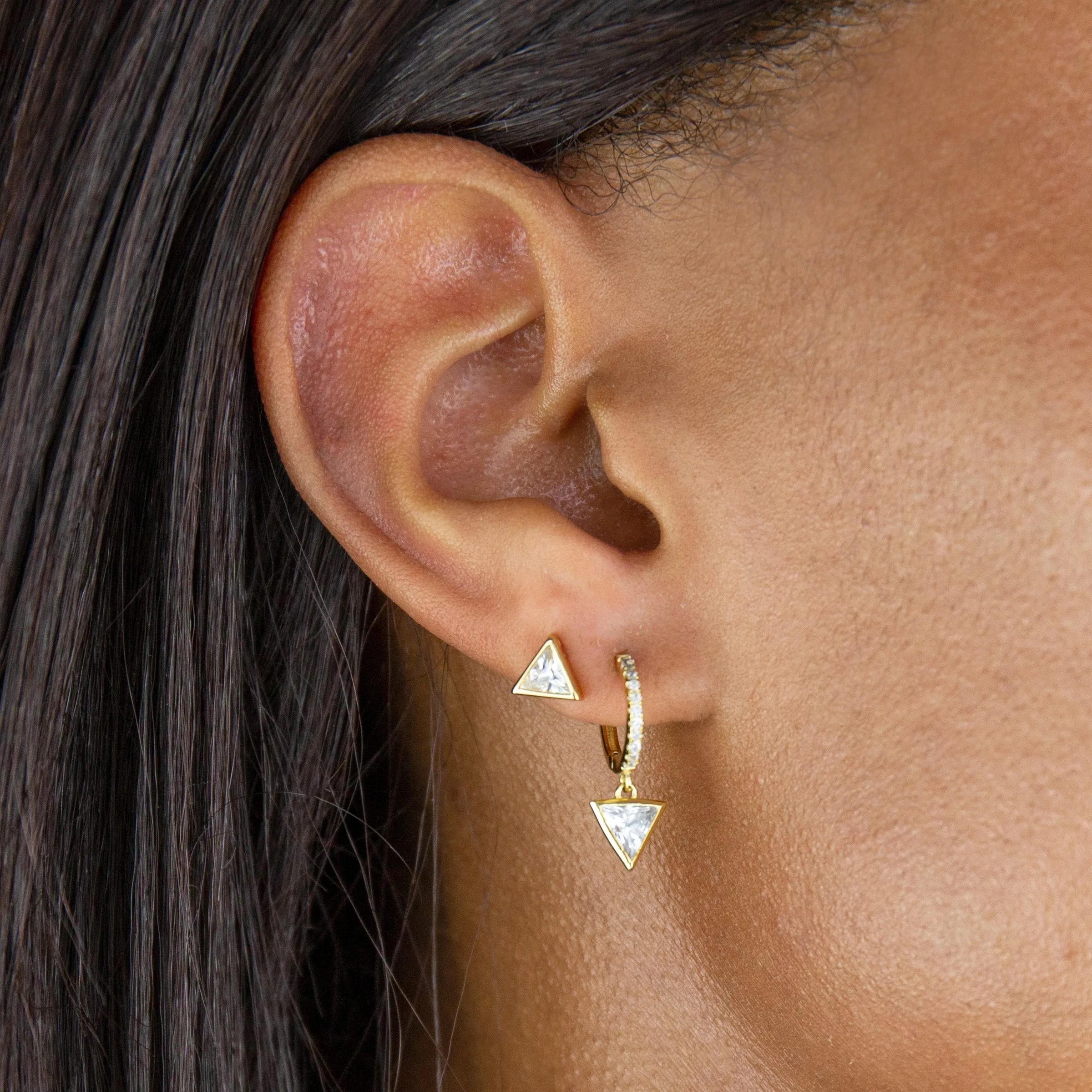 CZ Triangle Huggie X Stud Earring Combo Set