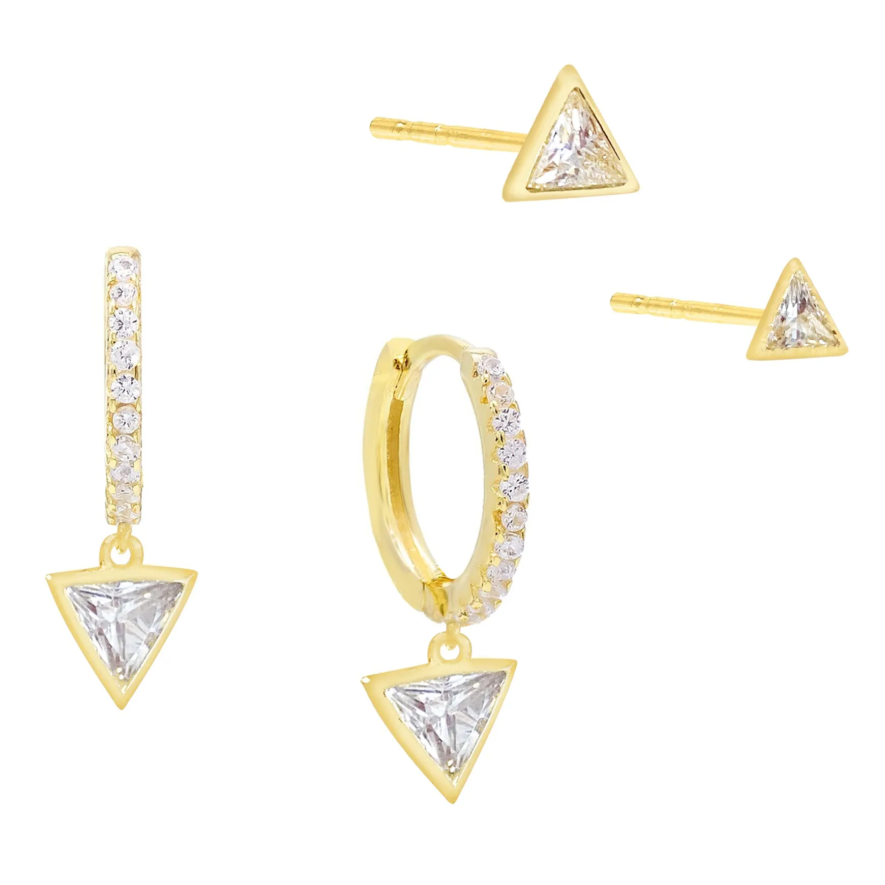 CZ Triangle Huggie X Stud Earring Combo Set