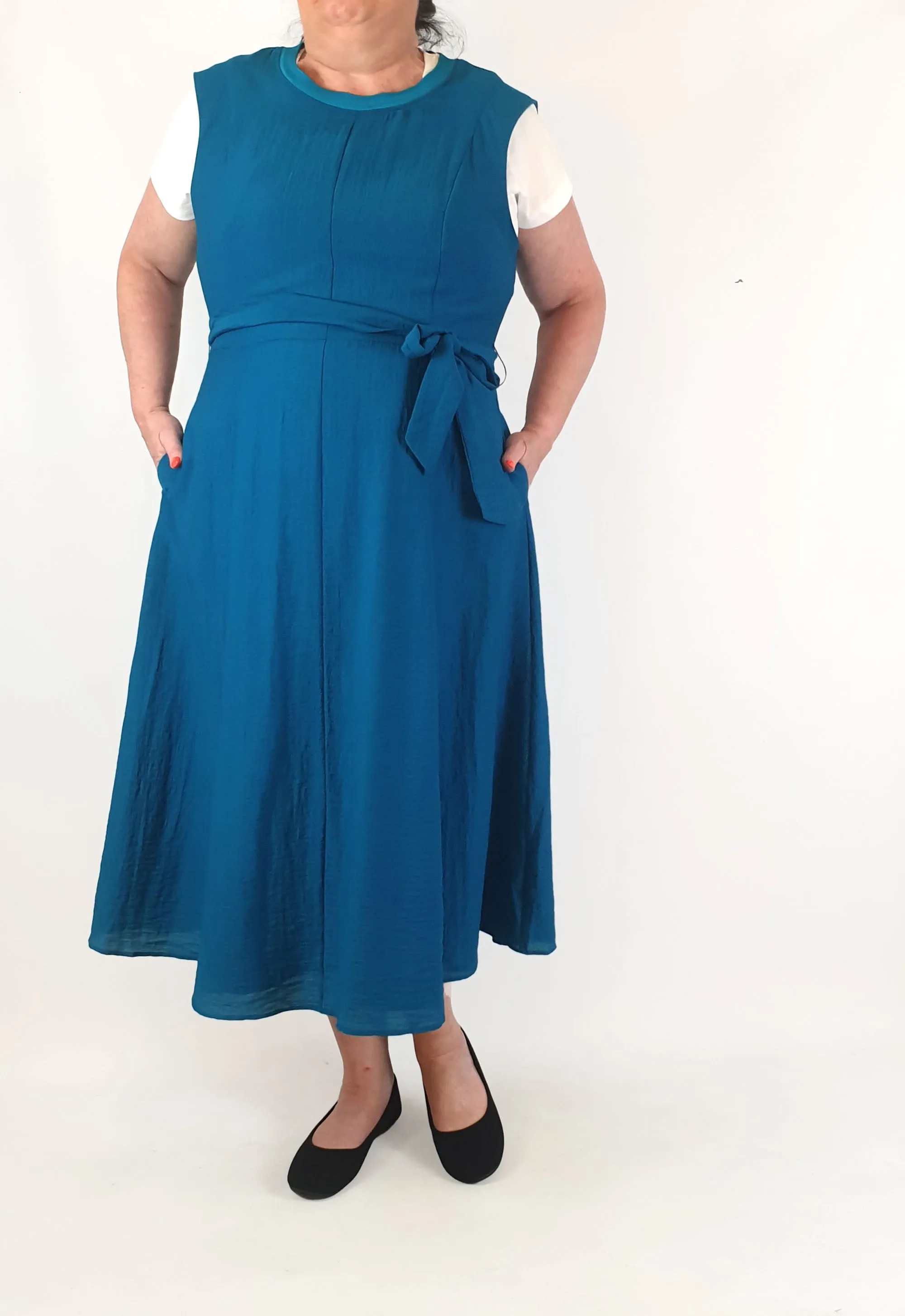 David Lawrence beautiful teal blue sleeveless dress size 16