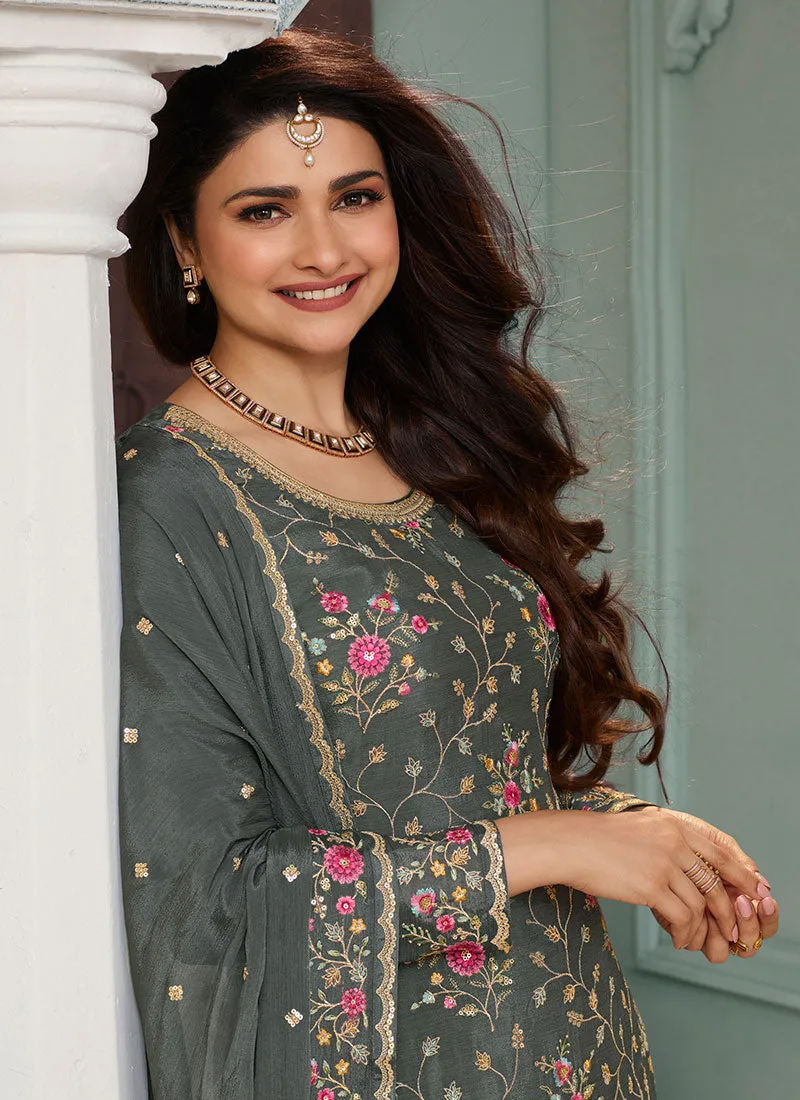 Deep Grey Traditional Multi Embroidery Sharara Suit