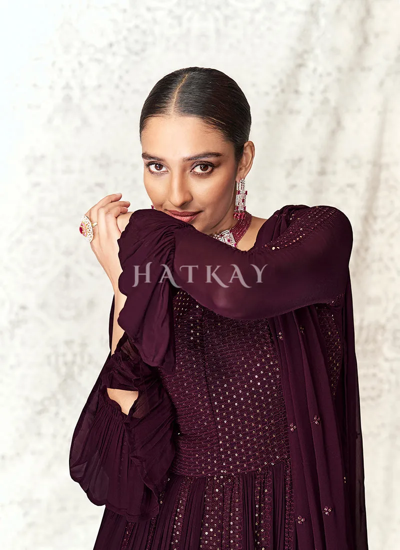 Deep Purple Sequence Embroidered Designer Anarkali Lehenga