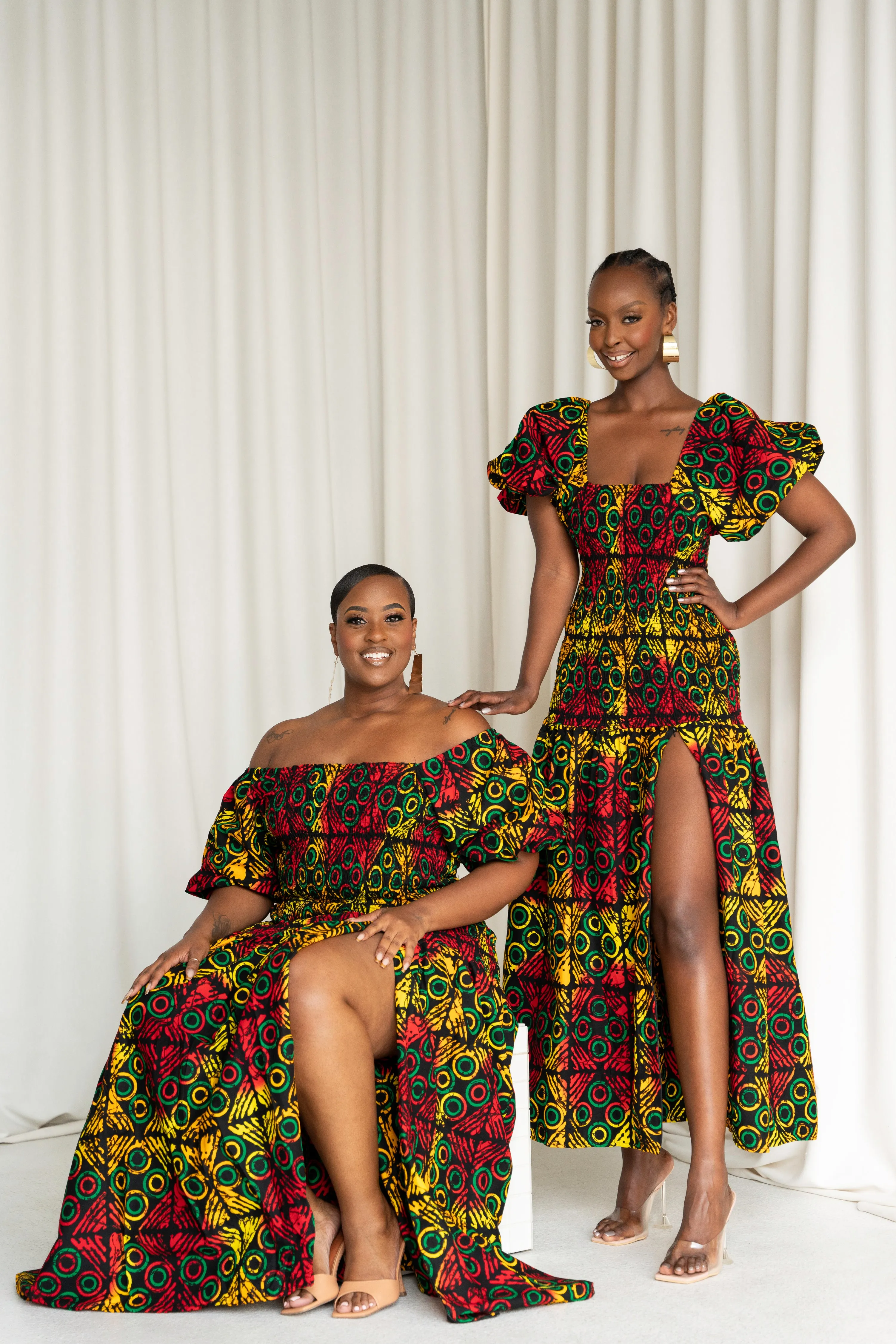 DEJI African print smocked body maxi dress