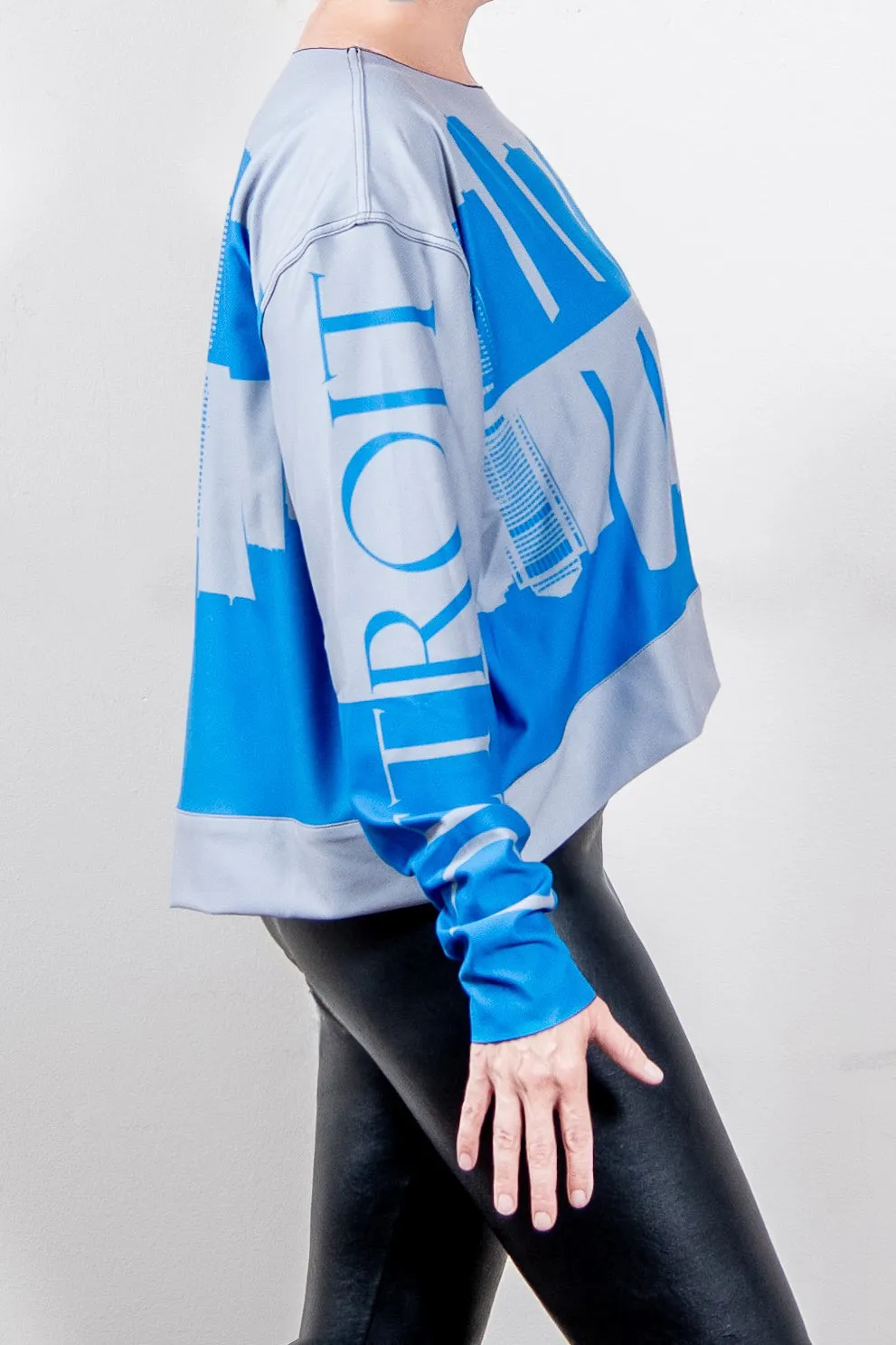 DETROIT SILVER & BLUE SKYLINE REVERSIBLE HI-LO SWEATSHIRT