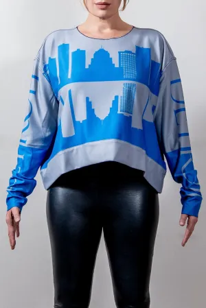 DETROIT SILVER & BLUE SKYLINE REVERSIBLE HI-LO SWEATSHIRT