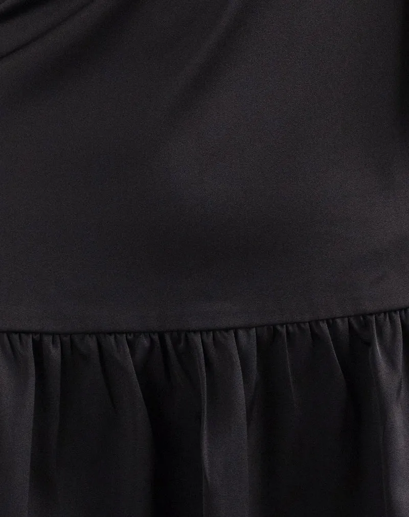 Distia Plunge Puff Mini Dress in Black