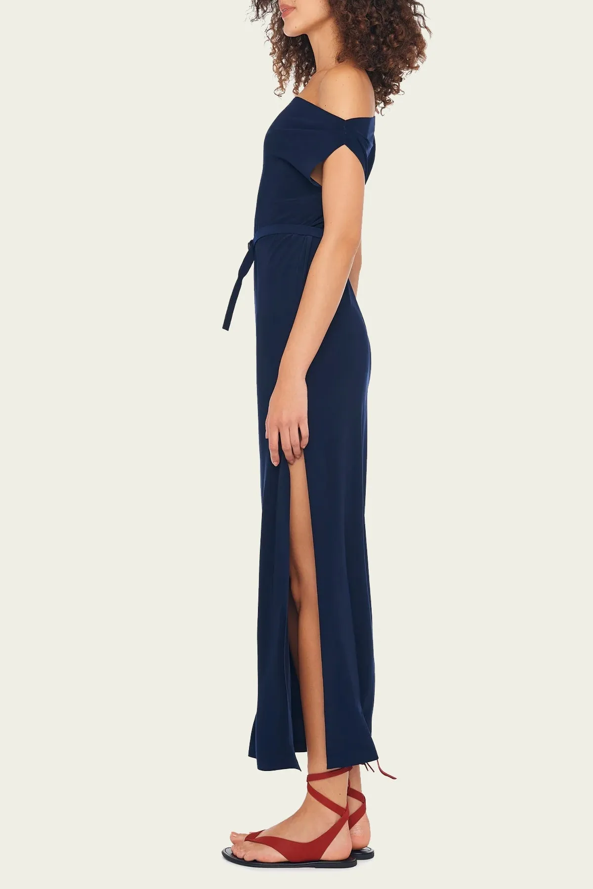 Drop Shoulder Gown in True Navy