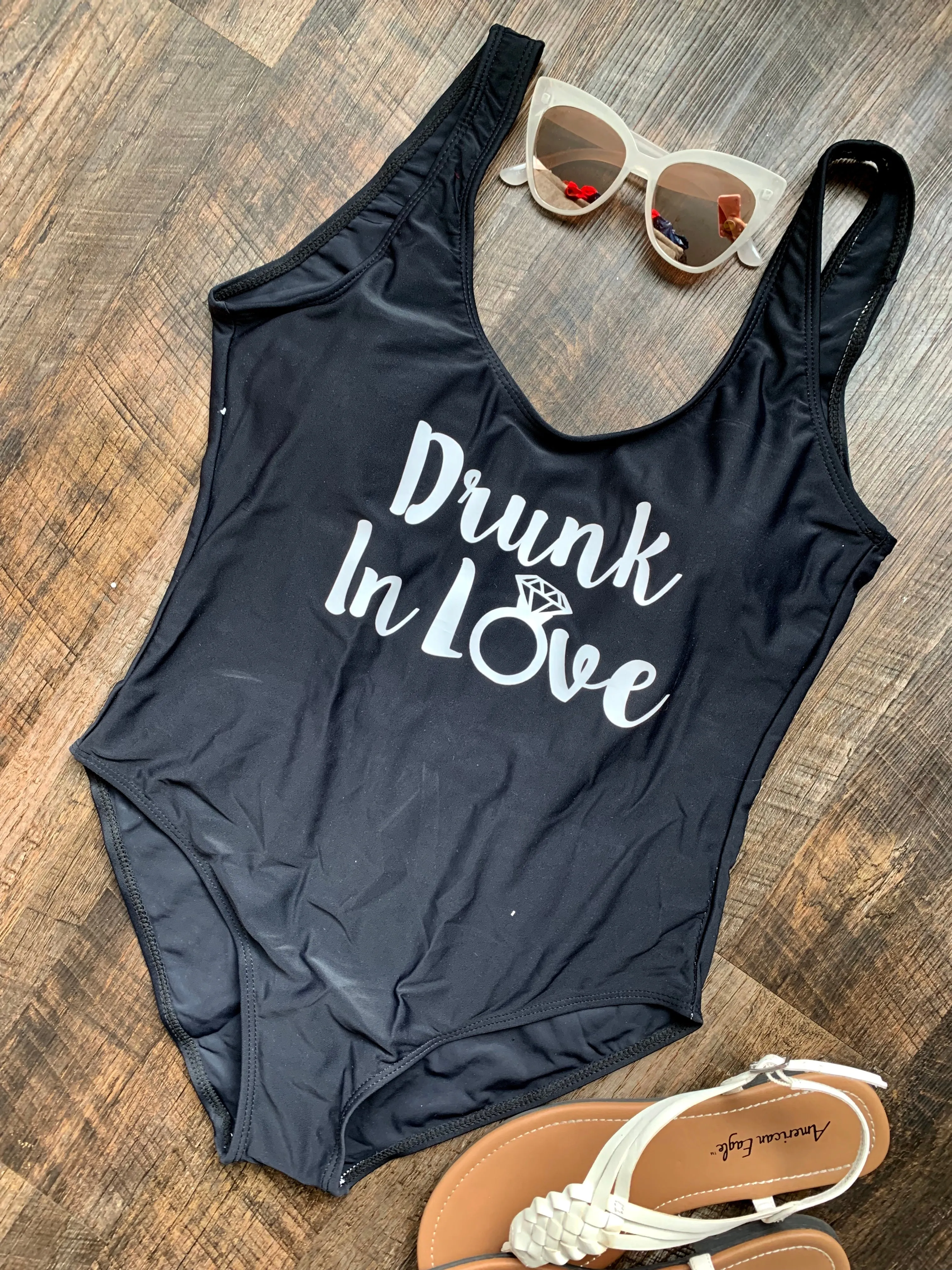 Drunk In Love, Just Drunk One Piece Matching Bathing Suits for Bridal Party