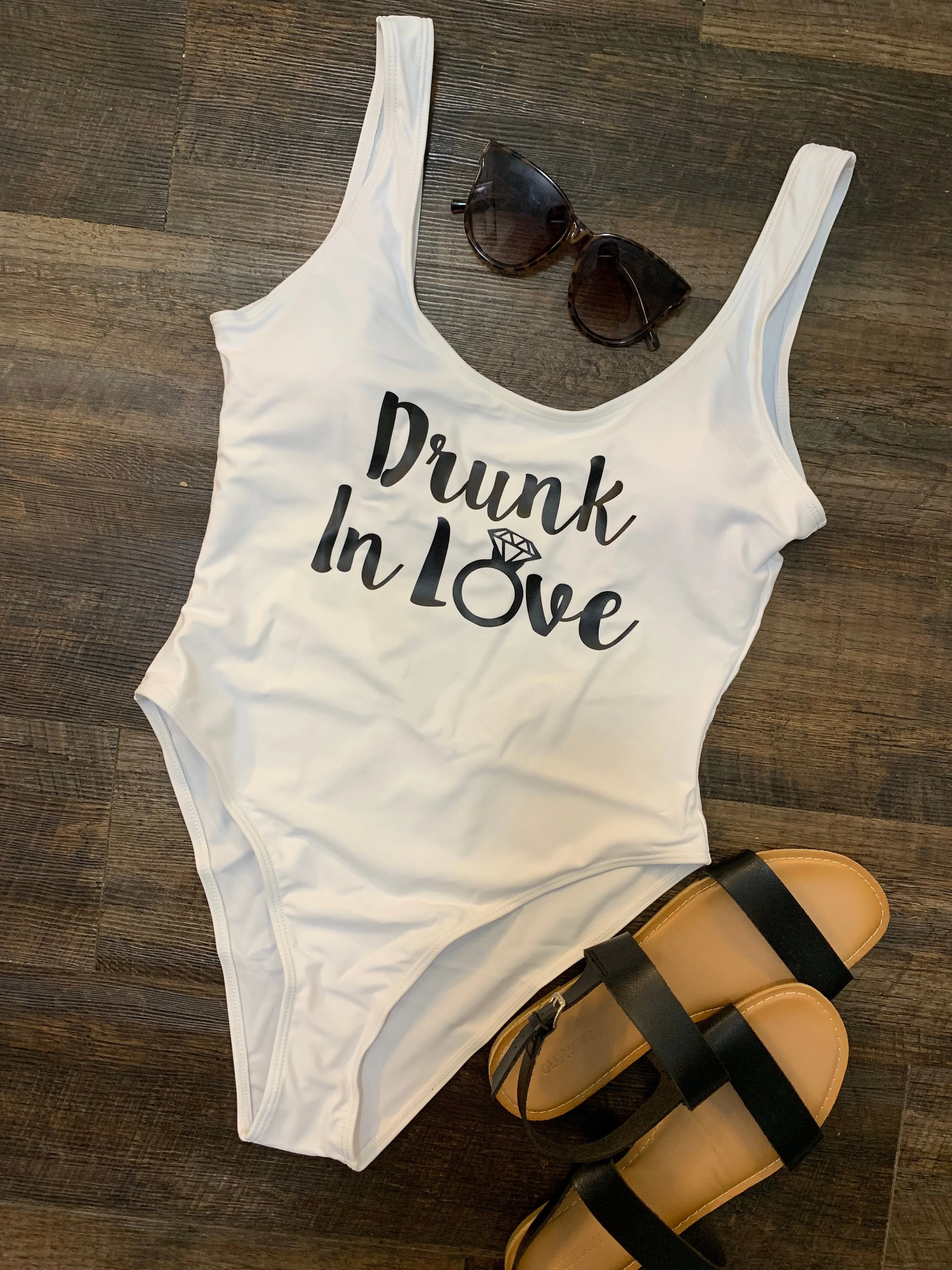 Drunk In Love, Just Drunk One Piece Matching Bathing Suits for Bridal Party