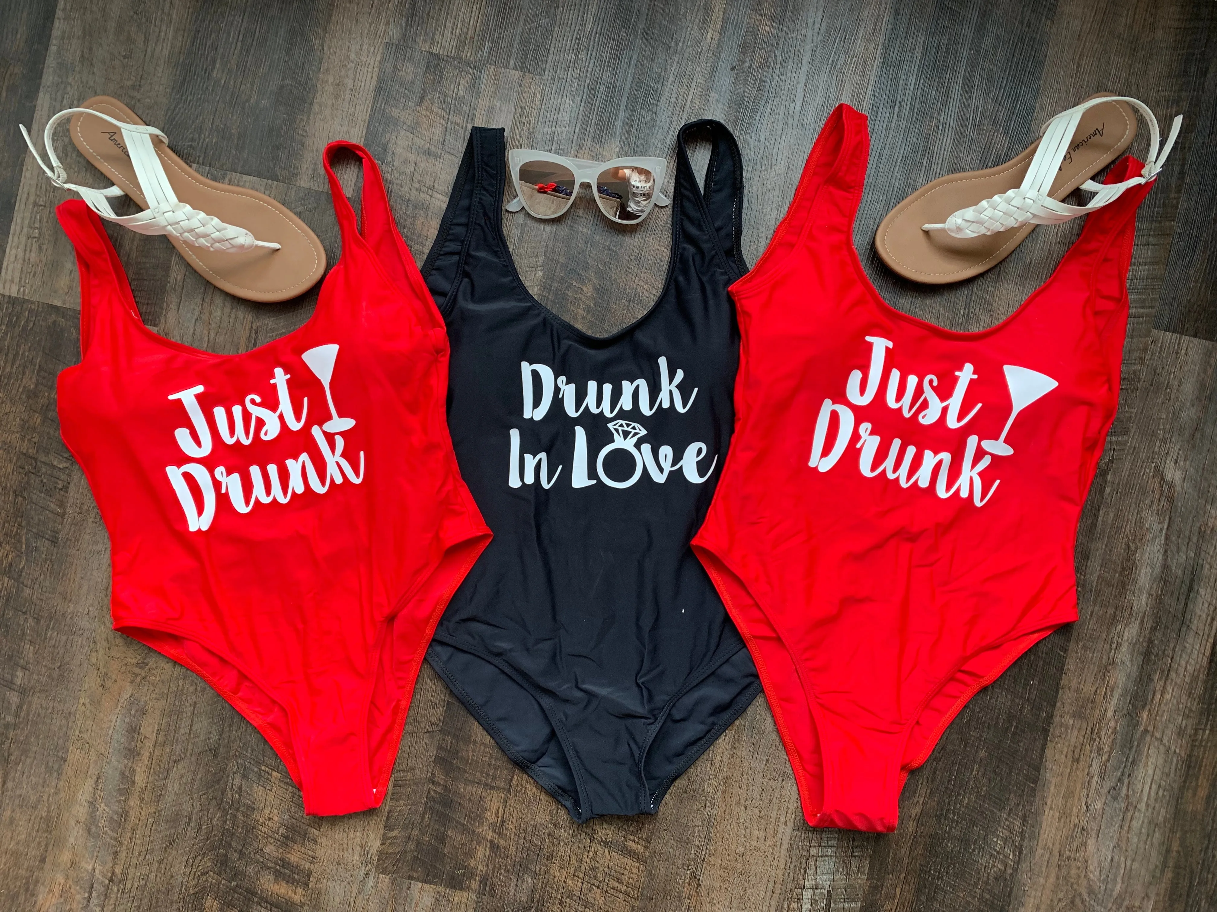 Drunk In Love, Just Drunk One Piece Matching Bathing Suits for Bridal Party