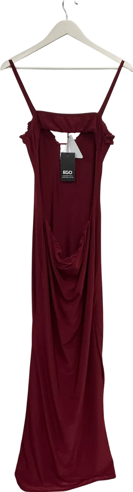 Ego Red Plunge Cut Out Frill Detail Slit Skirt Maxi Dress UK 14