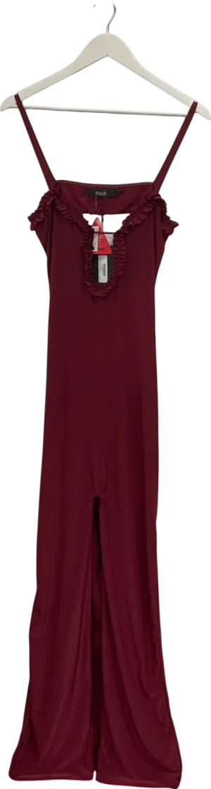 Ego Red Plunge Cut Out Frill Detail Slit Skirt Maxi Dress UK 14