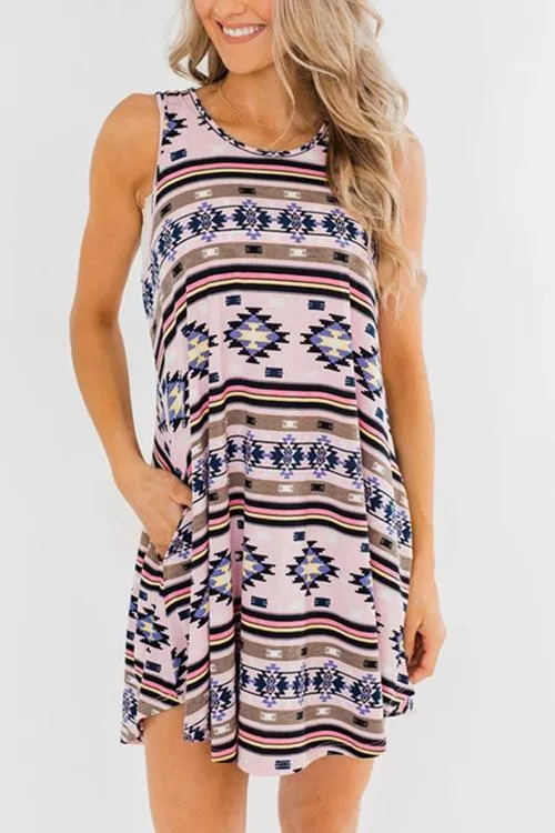 Ethnic Print Sleeveless Mini Dress