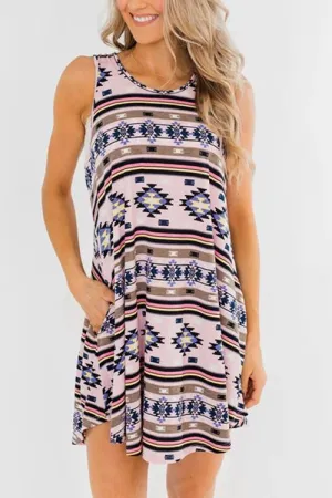Ethnic Print Sleeveless Mini Dress
