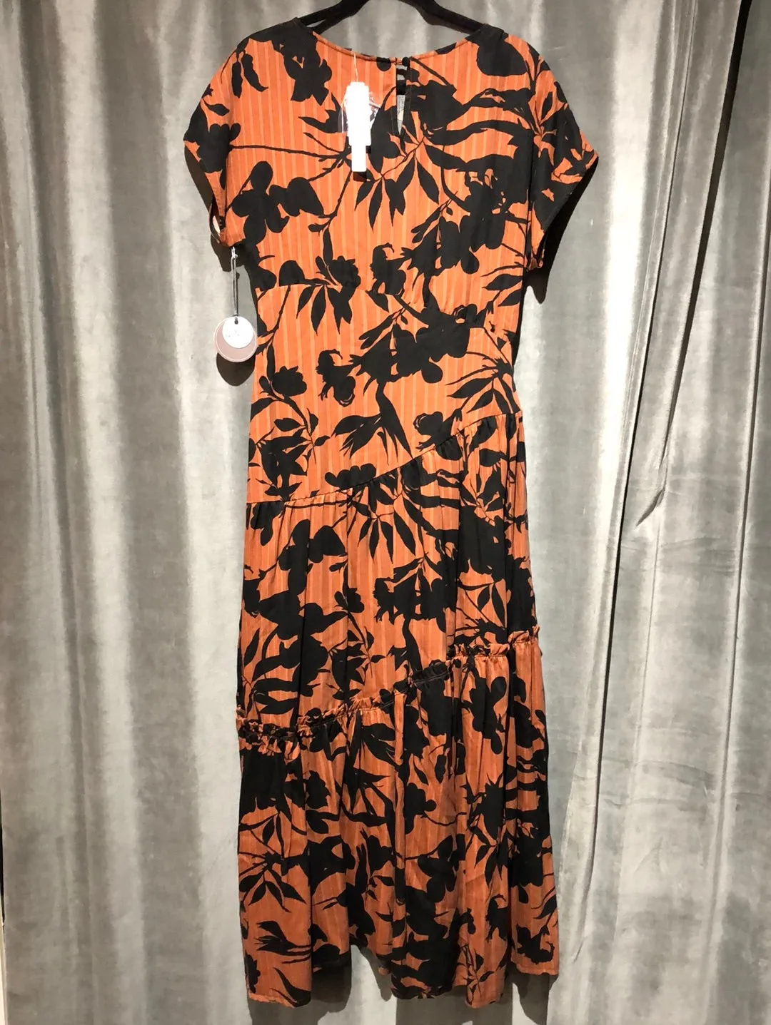 Eva franco Short Sleeve Brown and Black Maxi Dress