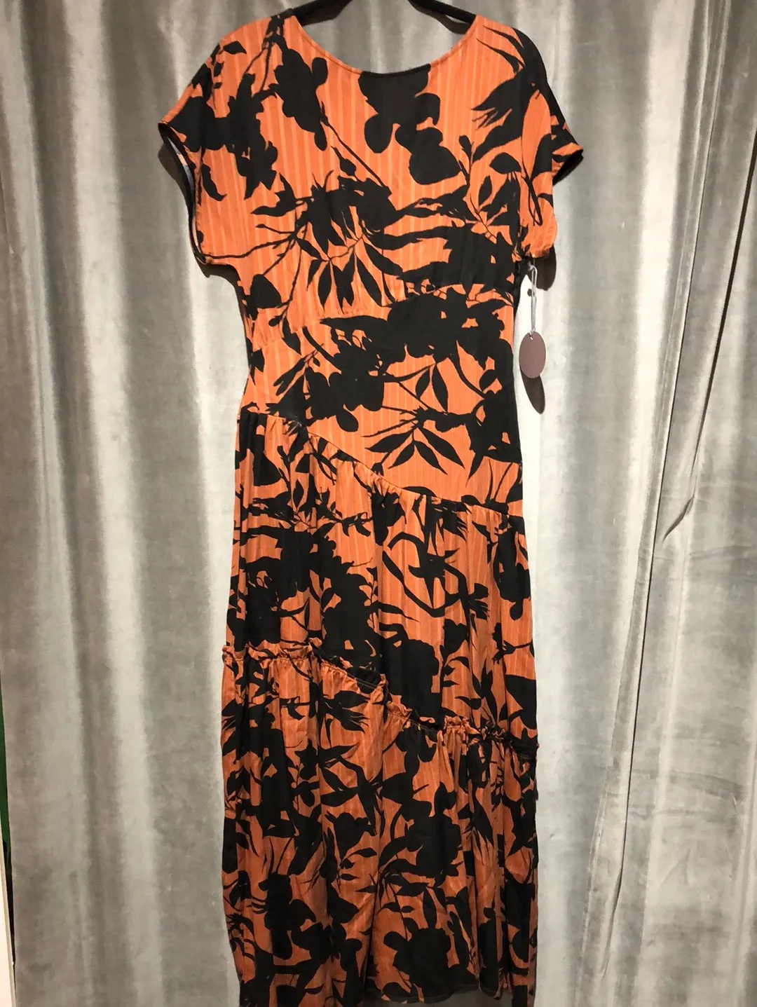 Eva franco Short Sleeve Brown and Black Maxi Dress