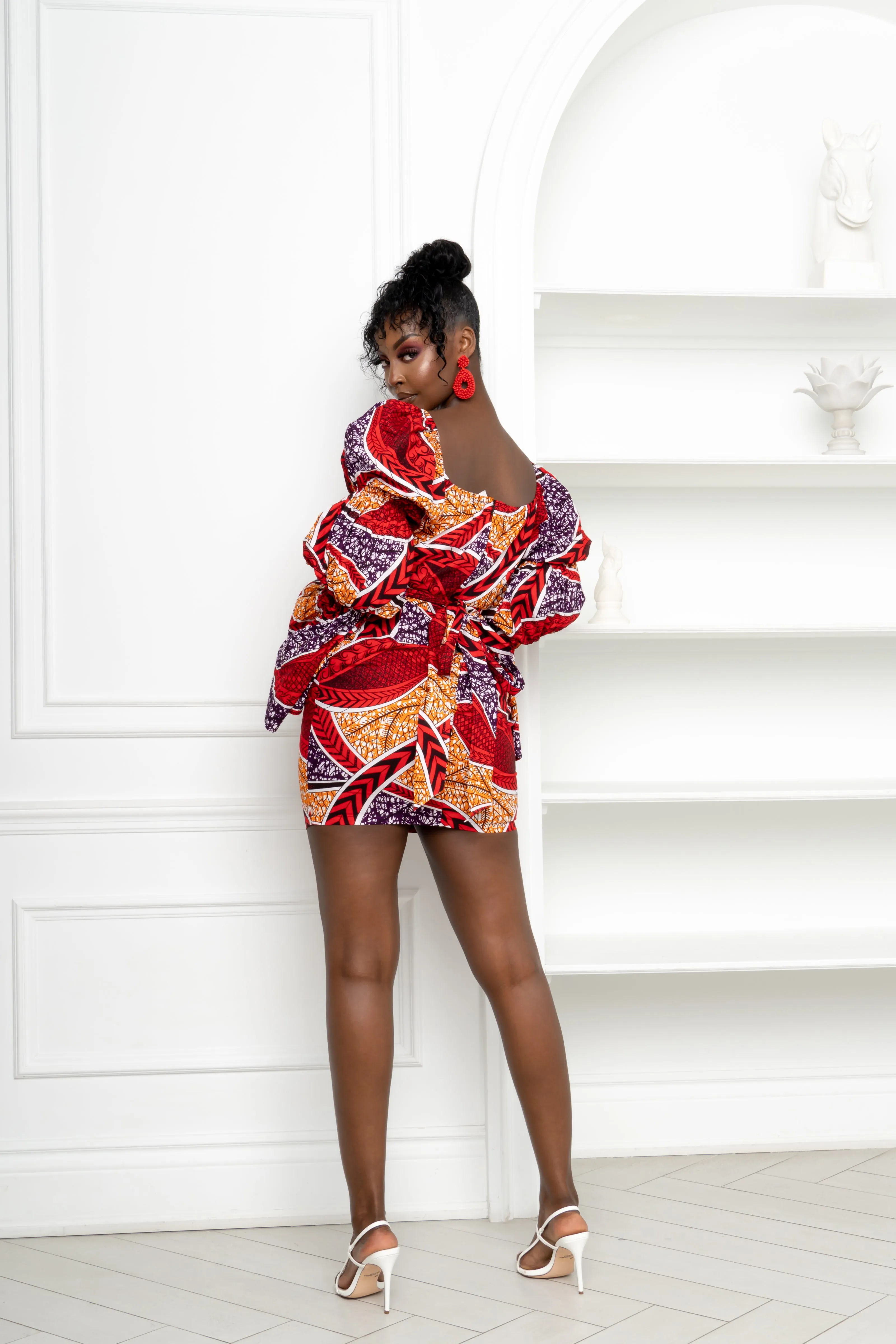 FOLABI African Print Off-shoulder Puffy Sleeve Mini Dress
