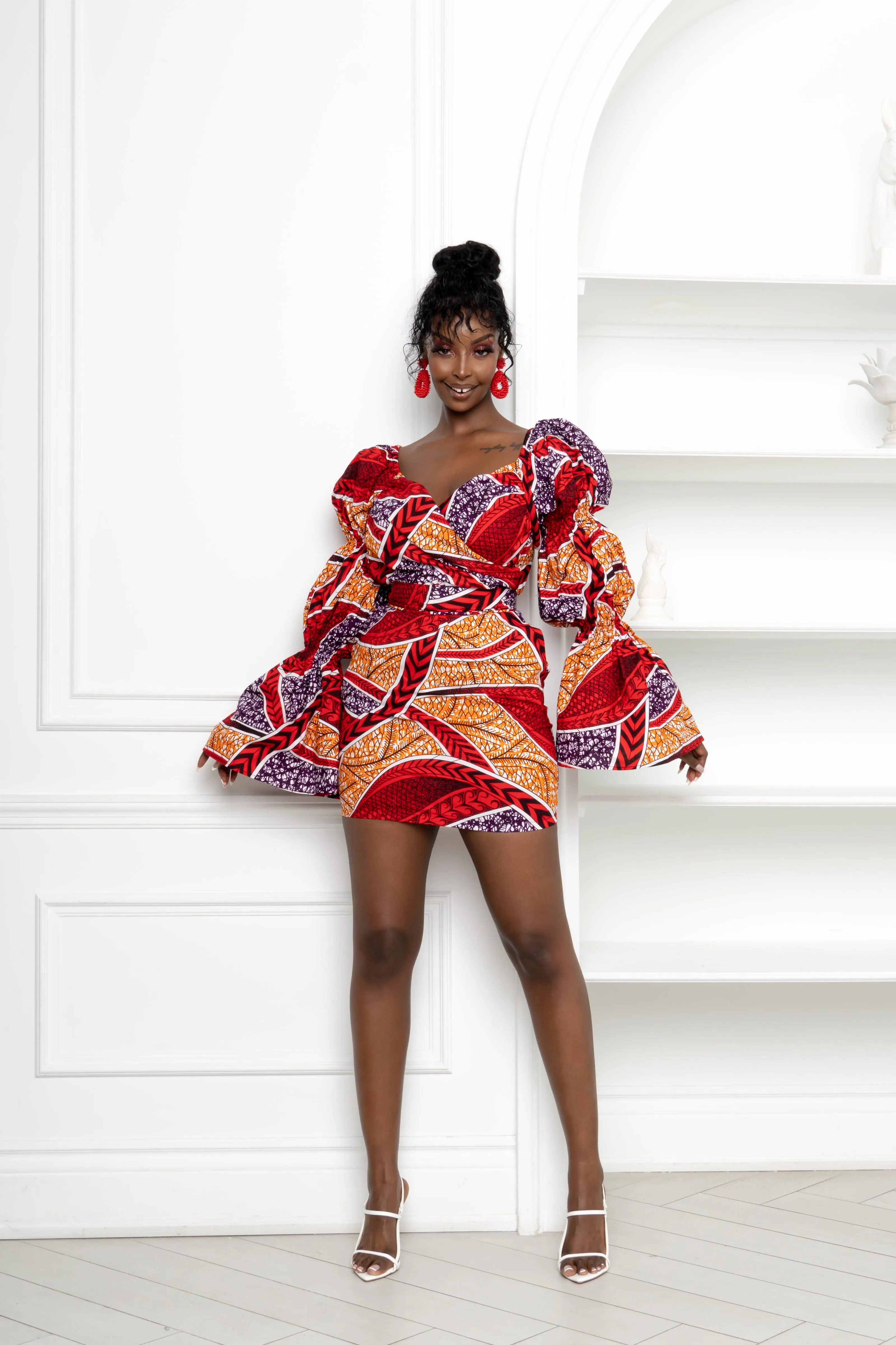FOLABI African Print Off-shoulder Puffy Sleeve Mini Dress