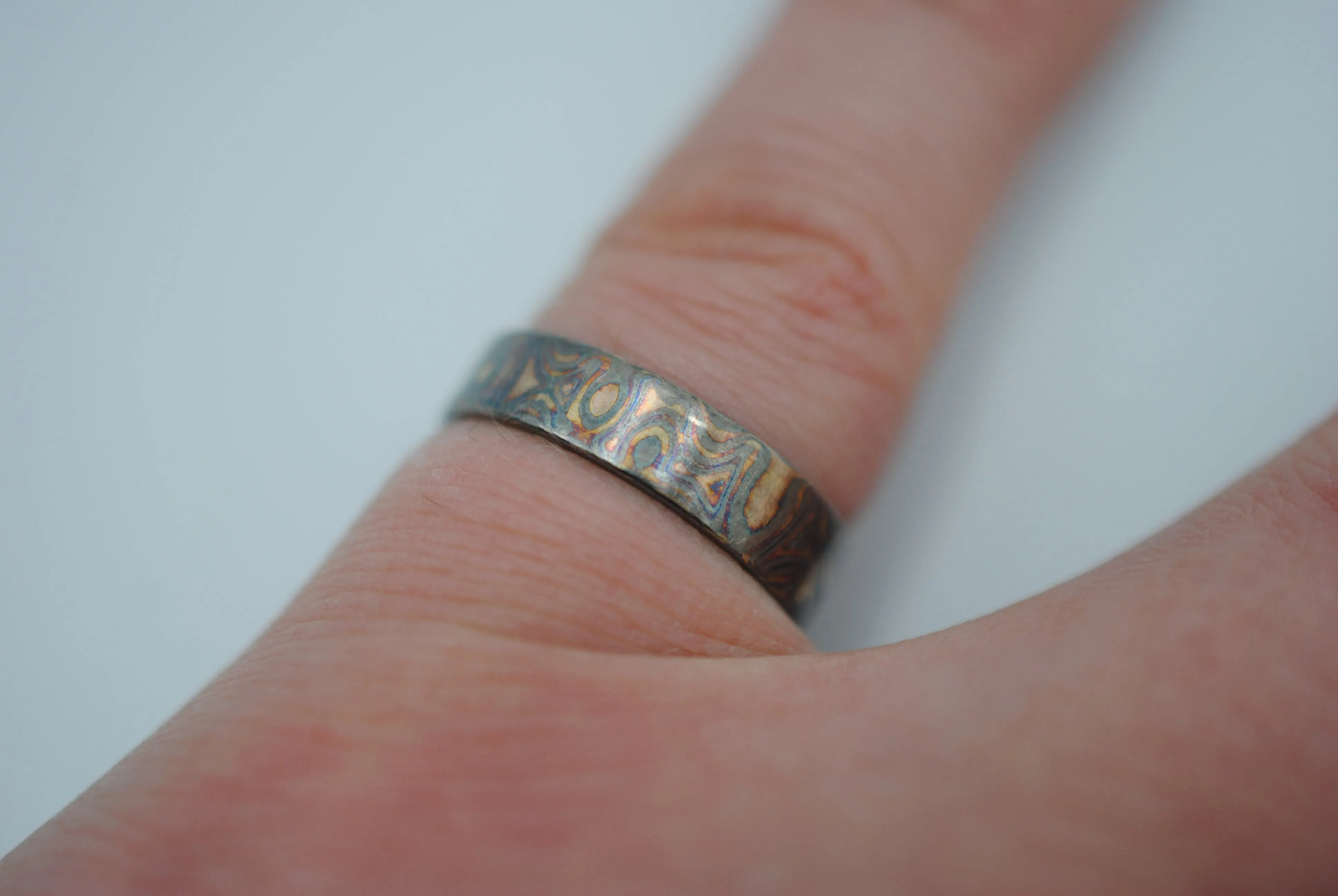 Four Tone Gold Patina Mokume Gane Wedding Set