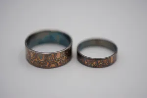 Four Tone Gold Patina Mokume Gane Wedding Set