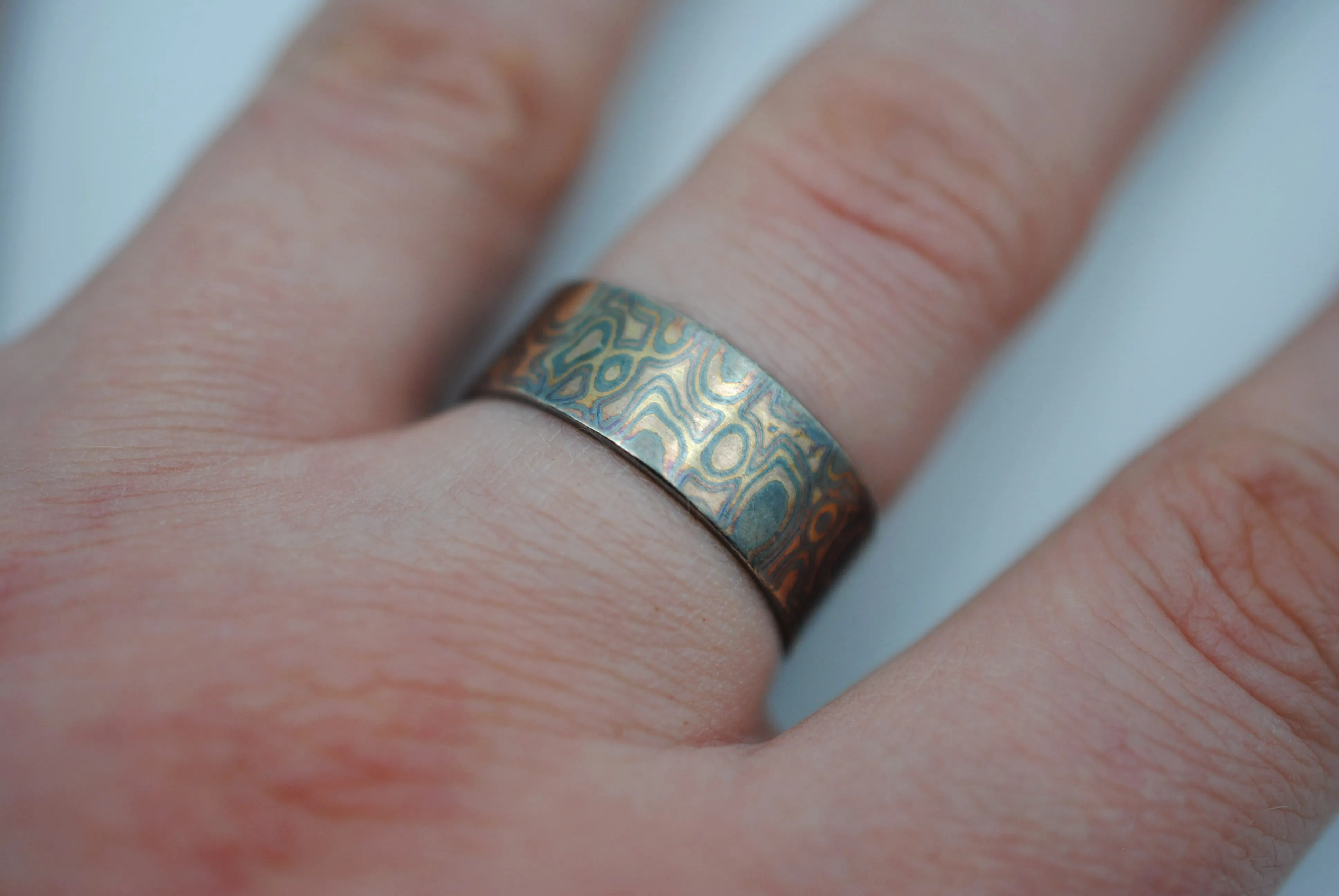 Four Tone Gold Patina Mokume Gane Wedding Set