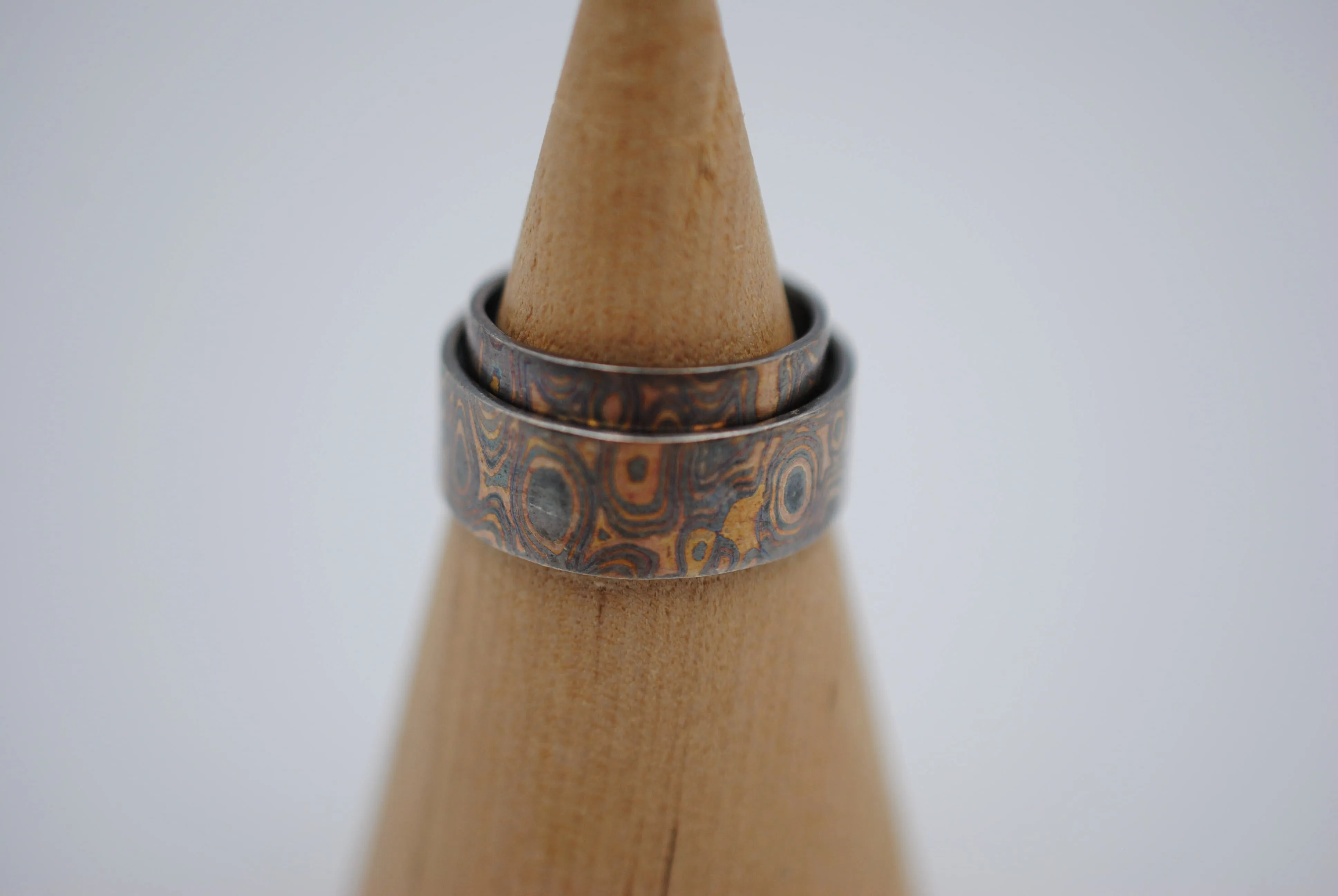 Four Tone Gold Patina Mokume Gane Wedding Set
