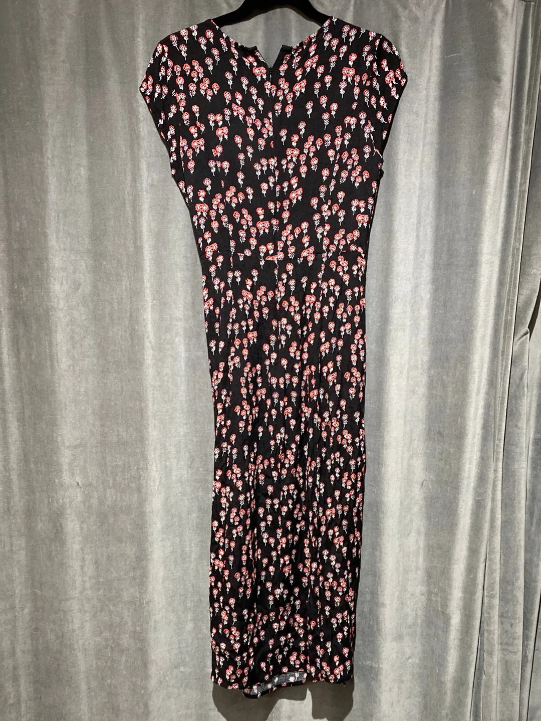 Free People Cap Sleeve Black and Red Floral Maxi Dress with Side Slit