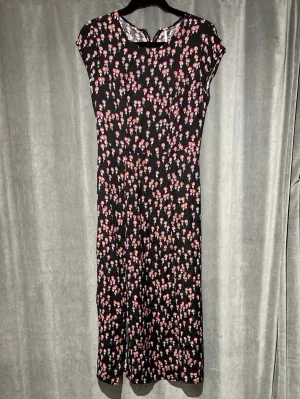 Free People Cap Sleeve Black and Red Floral Maxi Dress with Side Slit