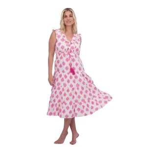 Giselle Women's Maxi Dress White Pink Ikat