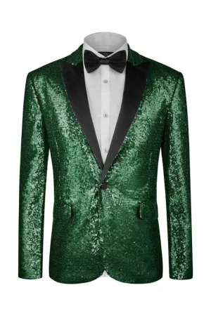 Glitter Dark Green Peaked Lapel Sequins Prom Suits for Men