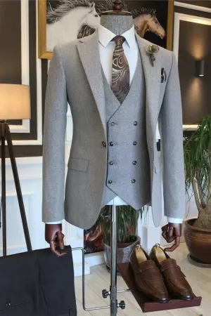 Gray Notched Lapel Three Pieces Prom Suits Slim Fit Business Suits