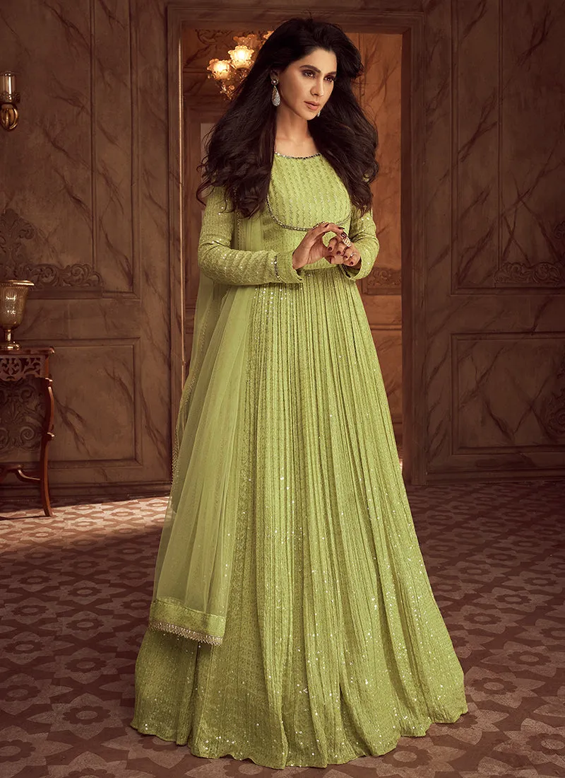 Green Traditional Embroidery Anarkali Gown