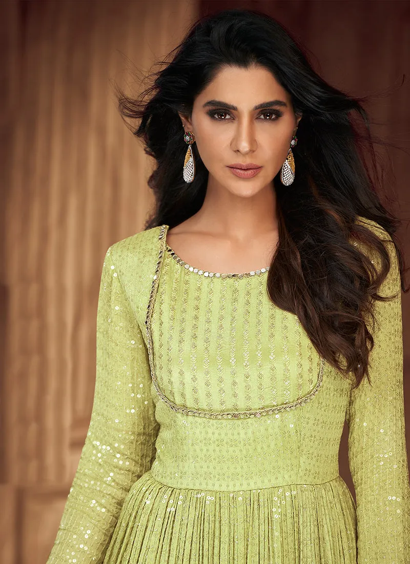 Green Traditional Embroidery Anarkali Gown