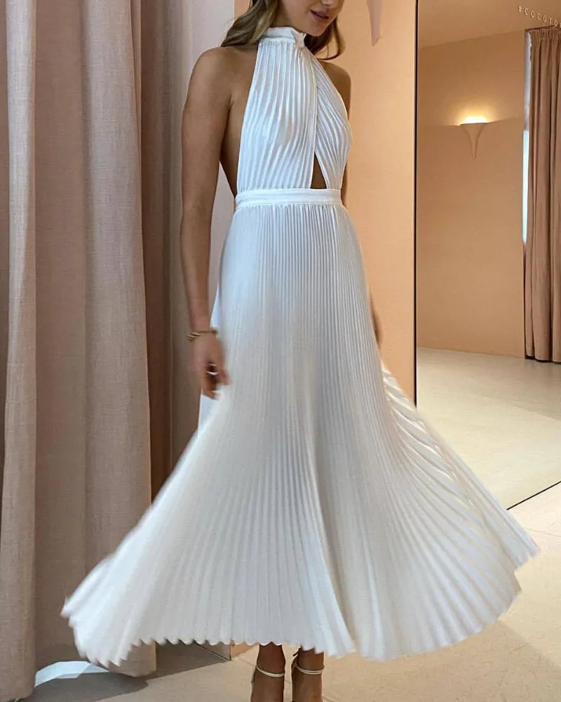 Halter Irregular Hem Pleated Party Maxi Midi Dresses
