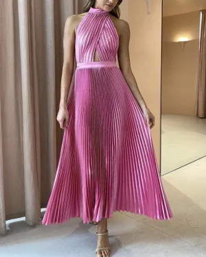 Halter Irregular Hem Pleated Party Maxi Midi Dresses