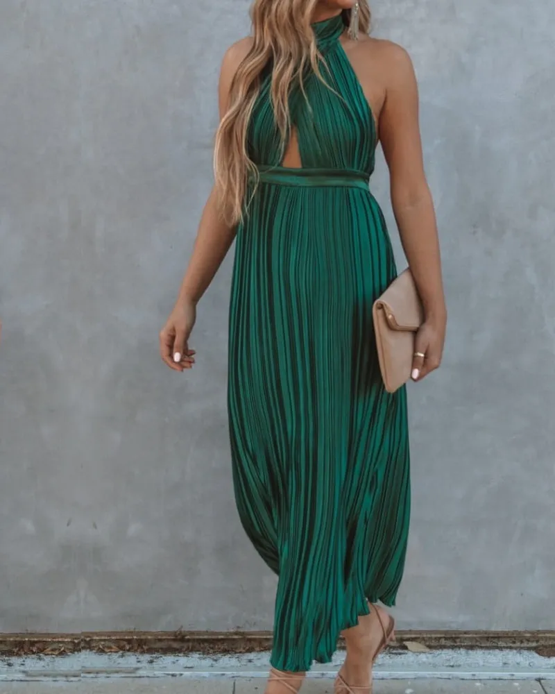 Halter Irregular Hem Pleated Party Maxi Midi Dresses