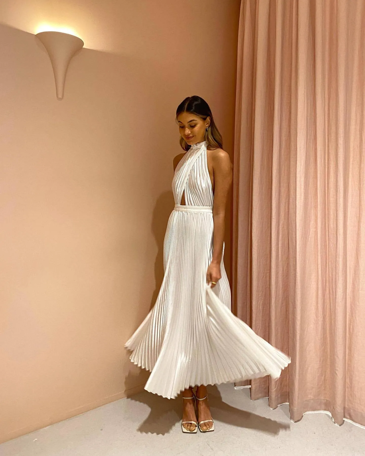 Halter Irregular Hem Pleated Party Maxi Midi Dresses