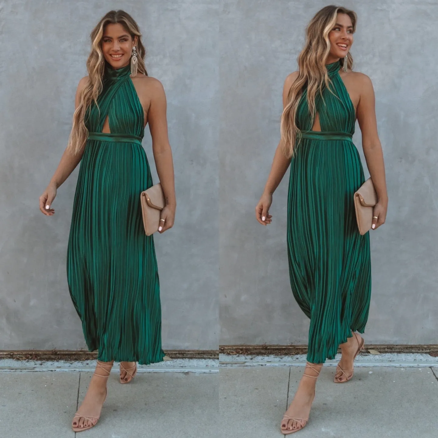 Halter Irregular Hem Pleated Party Maxi Midi Dresses