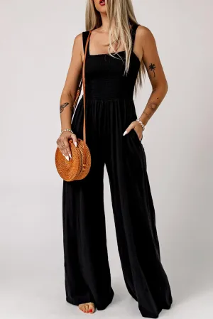 Hazel Blues® | Smocked Square Neck Wide Leg Jumpsuit with Pockets