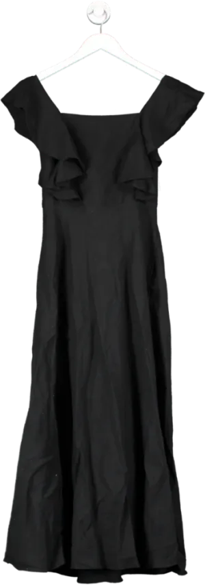Hesper Fox Black Portia Linen Maxi Dress UK XS