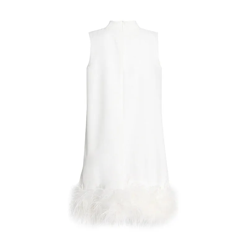 High Collar Tassel Feather Party Mini Dresses
