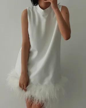 High Collar Tassel Feather Party Mini Dresses