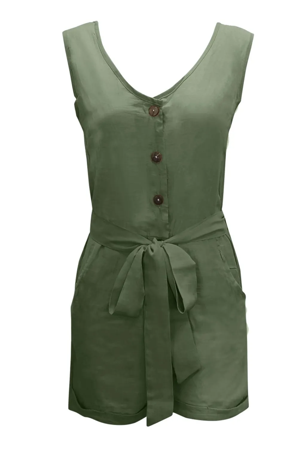 Holland Full Size Tied V-Neck Sleeveless Romper with Pockets